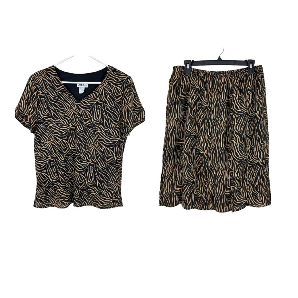 VTG J.B.S. LTD Animal Print Skirt Set Size 16P Retro